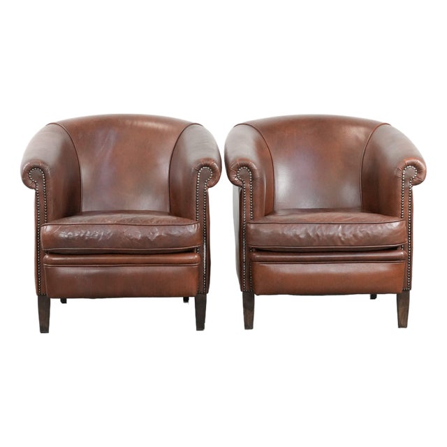 Club Chairs in Cowhide Leather, Set of 2 For Sale