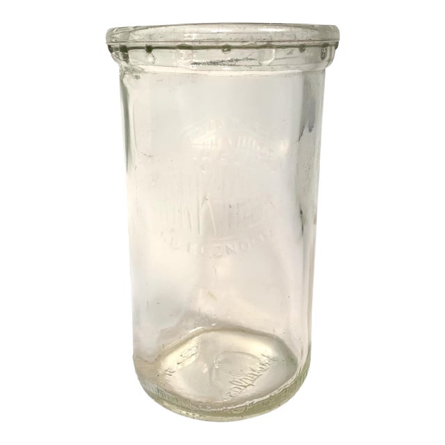 1940s Duraglas “Drink Milk for Health & Economy” Embossed Dairy Jar For Sale