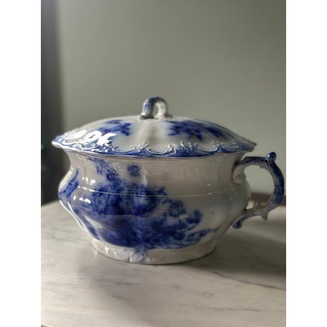 Victorian Antique Victorian w.h. Grindley Flow Blue Lidded Chamber Pot - "Harley" Pattern For Sale - Image 3 of 8