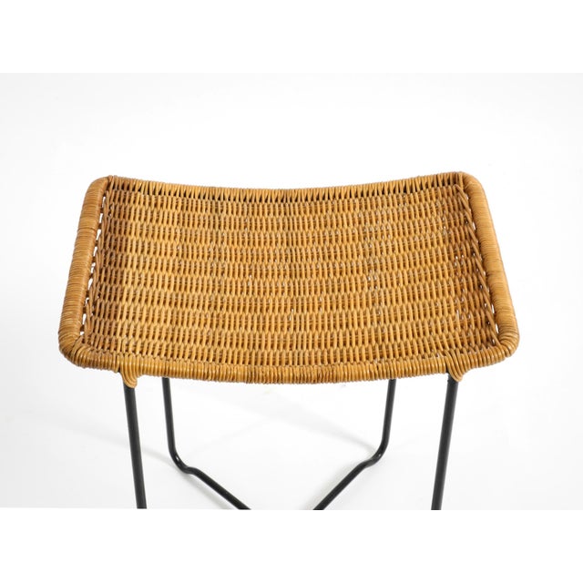 Mid-Century Modern Rattan Stool with Black Iron Frame, 1950s For Sale - Image 12 of 18