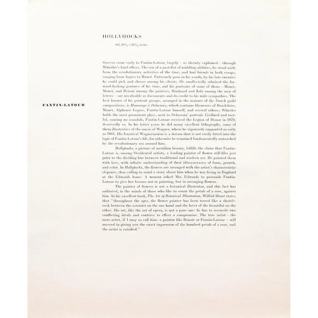 1950s 1950s After Henri Fantin-Latour "Hollyhocks", First Edition Swiss Full-Color Print For Sale - Image 5 of 9