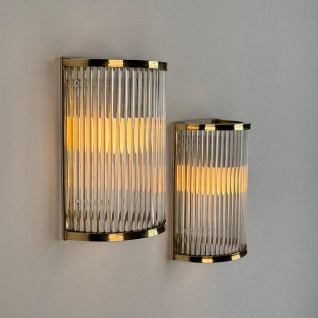 Art Deco Style Murano Glass and Brass Wall Sconces attributed to De Majo, 1970s, Set of 2 For Sale - Image 4 of 16