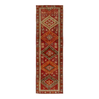 1950s Vintage Tribal Runner in Red, Orange Geometric Patterns & Motifs For Sale