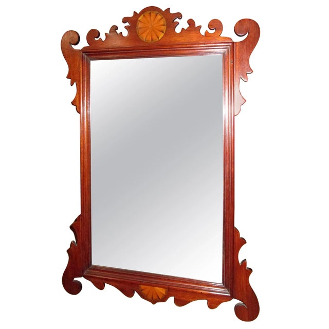 18th century English Chippendale Mahogany Mirror with Inlay Medallion For Sale - Image 11 of 11