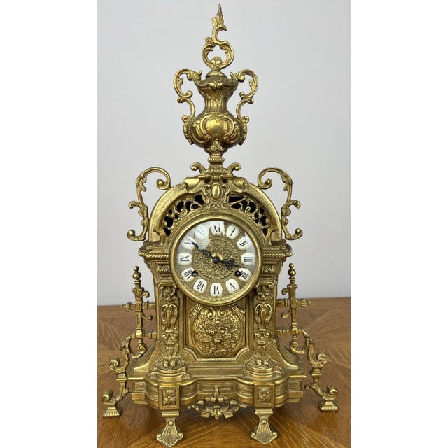 Vintage Style Brass Ornate Mantel Clock For Sale - Image 17 of 17