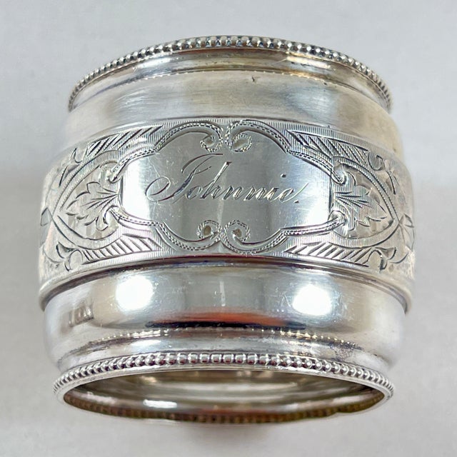 Late 19th Century 19th C. Sterling Silver Bright Cut Napkin Rings, a Pair For Sale - Image 5 of 6