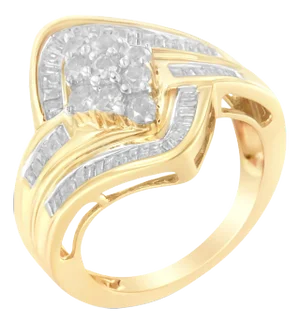 10K Yellow Gold Diamond Bypass Cluster Ring (1 Cttw, I-J Color, I2-I3 Clarity) - Size 8 EVS1010