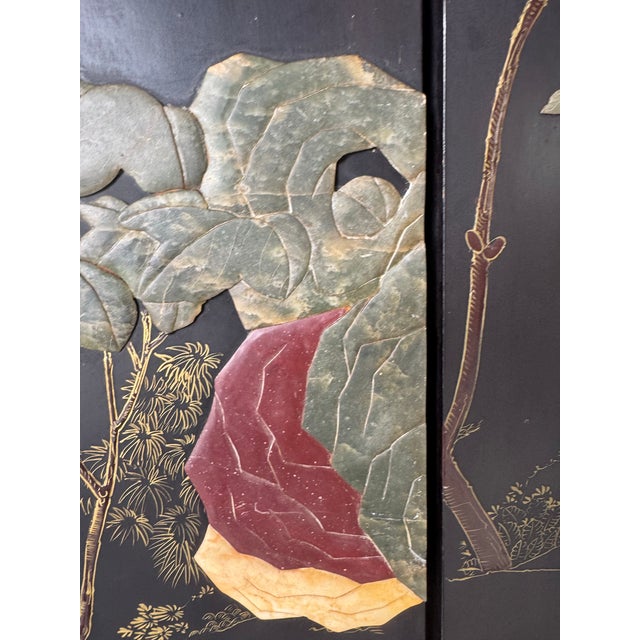 Vintage Asian Hand-Carved Soapstone Six-Panel Folding Screen With Birds, Flowers & Foliage For Sale In Miami - Image 6 of 12