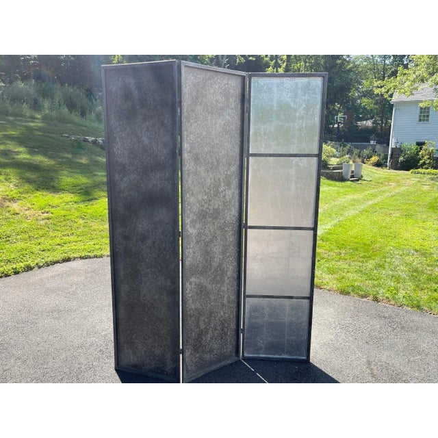 Silver Vintage Three-Panel Folding Faux Mirrored Room Divider Screen For Sale - Image 8 of 8