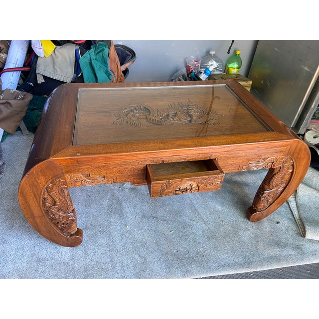 Antique Chinese Hand Carved Wooden Coffee Table Ming Style For Sale - Image 4 of 12