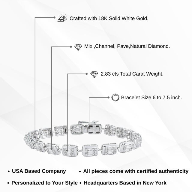 18k White Gold 2.83 Carats Natural Diamond Statement Tennis Bracelet For Sale - Image 13 of 18