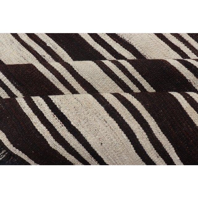 Vintage Turkish Kilim Rug With Ivory Ground and Deep Brown Stripes For Sale - Image 10 of 11