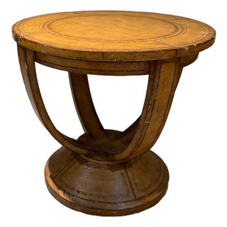 Round Leather Embossed Side Table Attributed Maitland Smith Art Deco Neoclassical For Sale