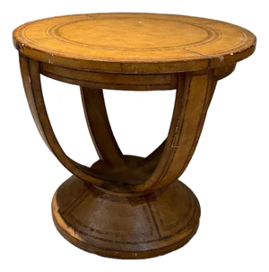 Round Leather Embossed Side Table Attributed Maitland Smith Art Deco Neoclassical