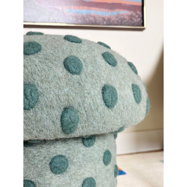 Mushroom Ottoman in Wool Jade Dot For Sale In San Francisco - Image 6 of 15