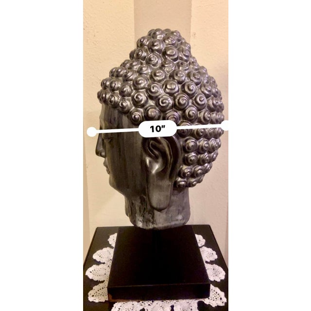 Extra Large Ceramic Buddha Head Sculpture Mounted on a Metal Stand For Sale - Image 12 of 12
