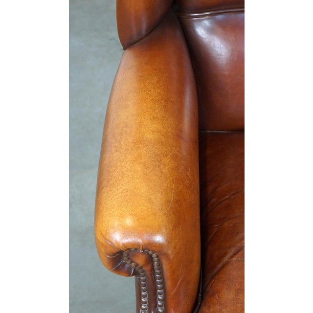 Animal Skin Leather Wing Chair with Great Patina For Sale - Image 7 of 12