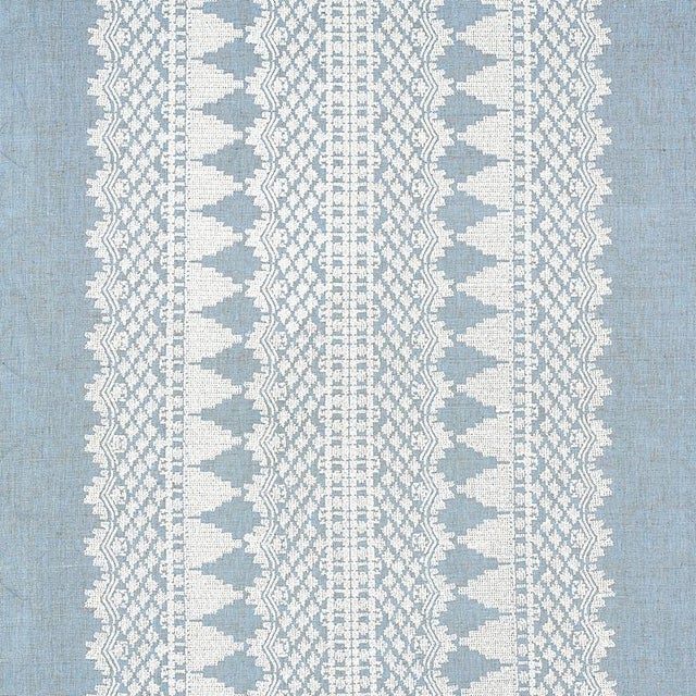 Contemporary Sample - Schumacher Wentworth Embroidery Fabric in Chambray For Sale - Image 3 of 3