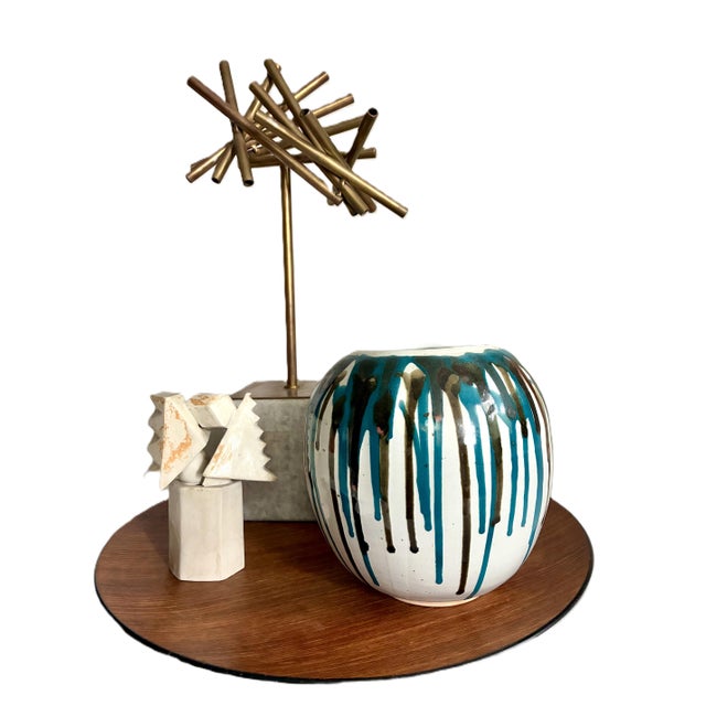 a Signed Mid Century vintage 1960s ceramic art studio pottery vase this handmade vase has a beautiful glossy turquoise...