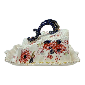 Antique Floral Covered Cheese Dish