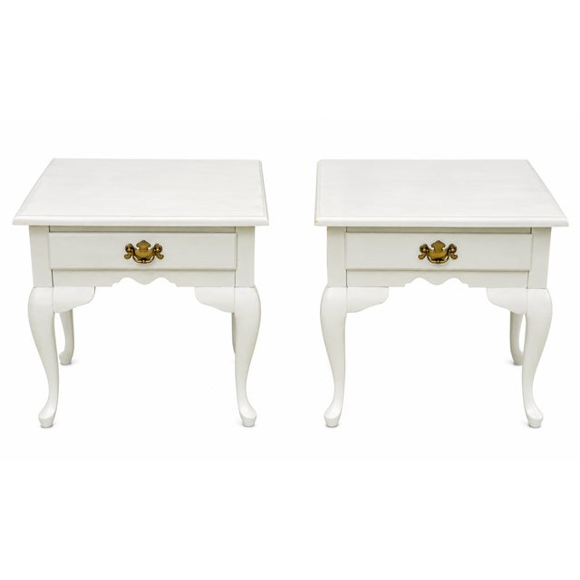 White Late 20th Century Pair End Side Tables White Painted Queen Anne Style For Sale - Image 8 of 11