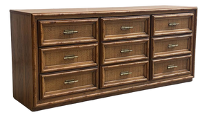 Vintage Sideboard with Rattan Fronts and Brass Handles, Italy, 1970s