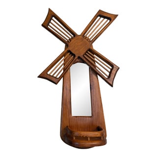 Vintage MCM Wood Windmill Wall Mirror & Shelf For Sale