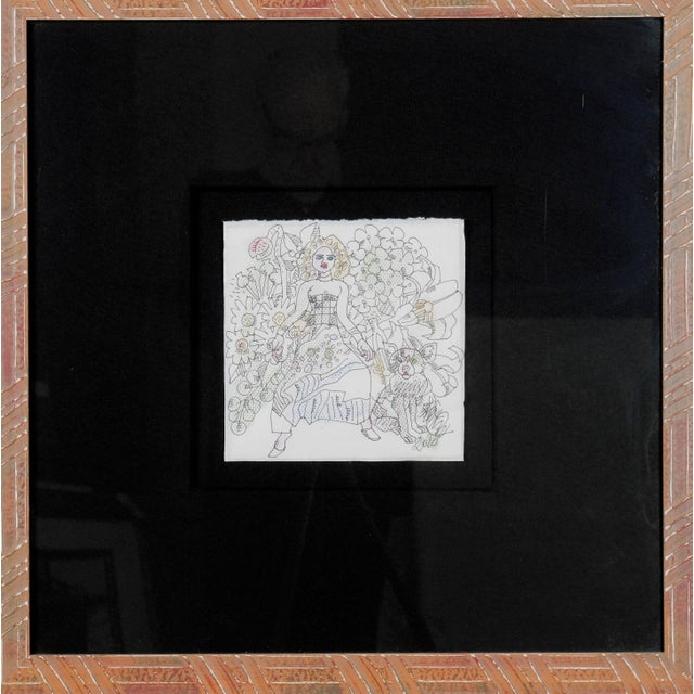 Excellent Condition 2010 Framed Original Drawing Jiang Tiefeng "Connected Souls" One of a Kind Wood Framed Original...