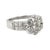 Vintage 18k white gold ring featuring a sleek, contemporary design. The front features a flower cluster design composed of...