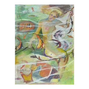 Vintage Mid 20th Century Mermaid and Fish Undersea Painting