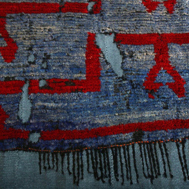 Rug & Kilim Distressed High-Low Square Kilim, Blue, Red Geometric Pattern by Rug & Kilim For Sale - Image 4 of 6