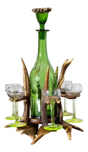 German Glass Decanter in a Hunting Bottle Holder