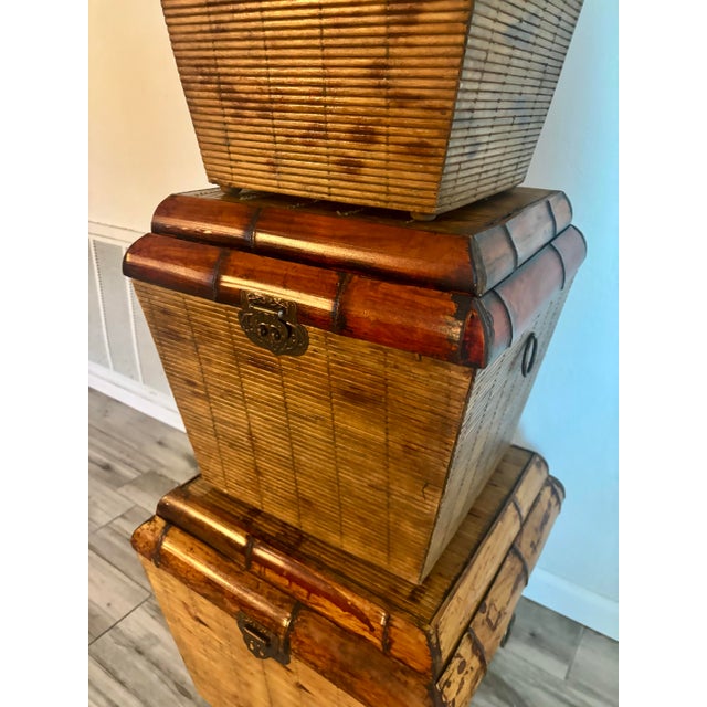 1980s Set of Three Vintage Nesting Bamboo Boxes, Organic Modern Design For Sale - Image 5 of 8