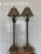 Statuesque Palm Tree Lamps with shades sold as found in good vintage condition showing noraml signs of previous use.