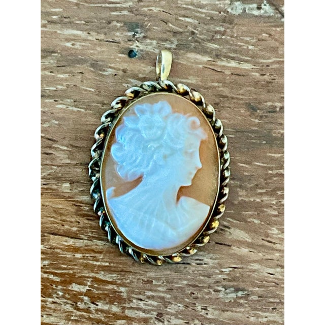 Yellow Vintage Victorian 12k Handcarved Cameo Pendant Brooch For Sale - Image 8 of 11