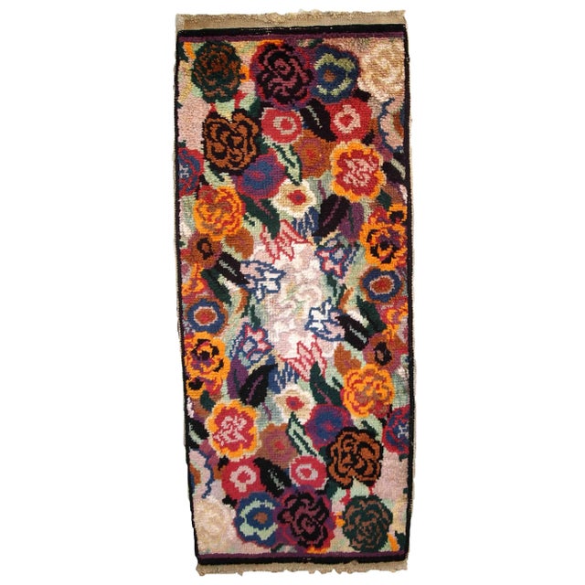 1920s Handmade Antique French Art Deco Rug 1.6' X 3.8' For Sale - Image 10 of 10