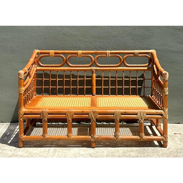 Vintage Loop Rattan Loveseat For Sale - Image 10 of 12