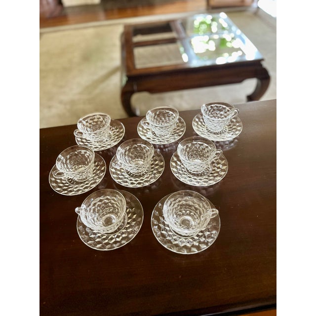 This is a set of 8 cut glass coffee or tea cups with saucers (16 pieces) there are three extra saucers that can be used...