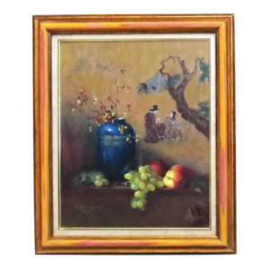 Pastel Still Life Painting Chinoiserie Chinese Asian Mid Century Modern by Ruth Reininghaus