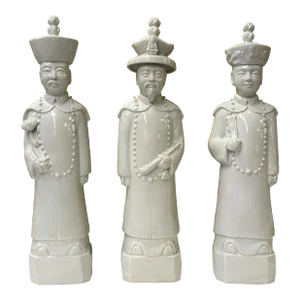 15" Chinese White 3 Standing Ching Qing Emperor Kings Figure Set