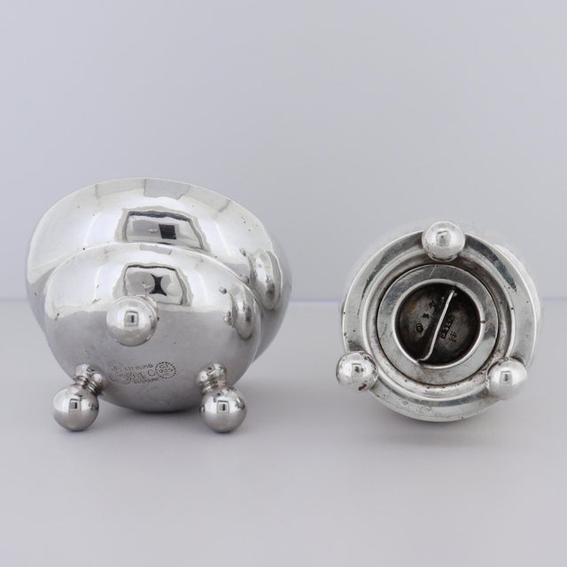 Silver Georg Jensen Sterling Silver & Enamel Pepper Shaker and Salt Cellar Pair #410 For Sale - Image 8 of 13