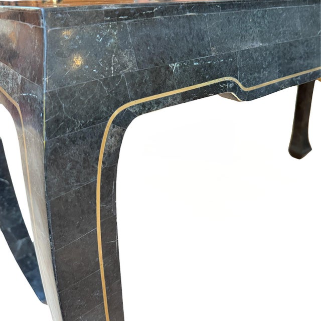 Late 20th Century Attributed Maitland-Smith Hollywood Regency Tessellated Stone Console Table With Brass Inlay For Sale - Image 12 of 13