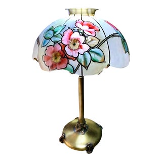 Pairpoint Glass Company Rose Floral Stained Glass Table Lamp, Vienna Shade, 1920 For Sale