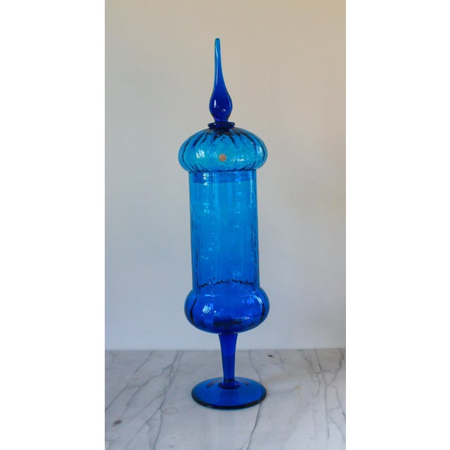 Vintage Italian Empoli Blue Apothecary Pedestal Jar For Sale In Milwaukee - Image 6 of 10