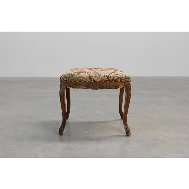Louis XV Carved Stool with Needlepoint Tapestry Seat, France, 1880 For Sale - Image 4 of 11