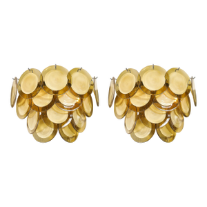 Pair of Modernist 14-Disc Sconces in Hand-Blown Murano Topaz Glass