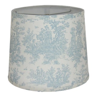 10" Light Blue Toile Print Drum Lamp Shade For Sale