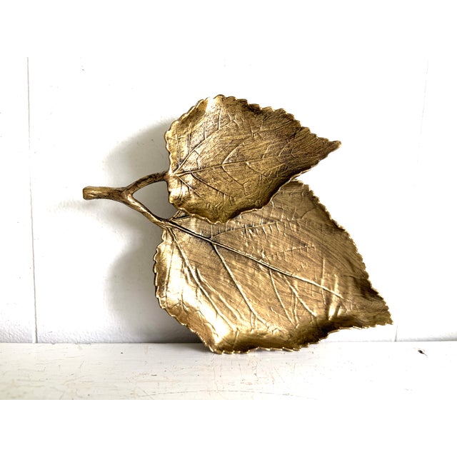 Vintage Gold Metal Leaf Tray For Sale - Image 9 of 10