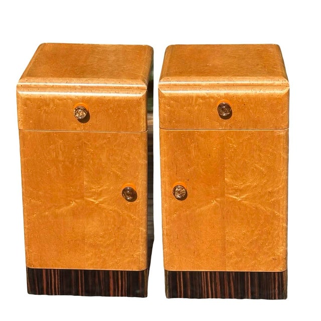 Art Deco Birds Eye Maple Bedside Tables, 1930s, Set of 2 For Sale - Image 3 of 12