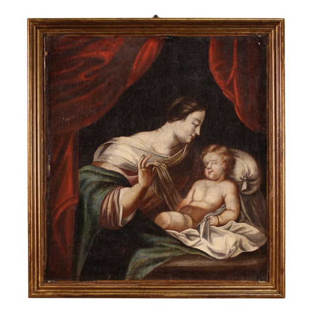 Madonna and Child, 1740, Small Oil on Canvas, Framed For Sale